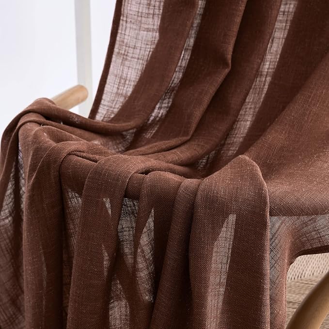 MIULEE Chocolate Brown Linen Curtains 108 Inches Long for Bedroom Living Room, Soft Thick Linen Textured Window Drapes Semi Sheer Light Filtering Rod Pocket Back Tab Burlap Look, 2 Panels