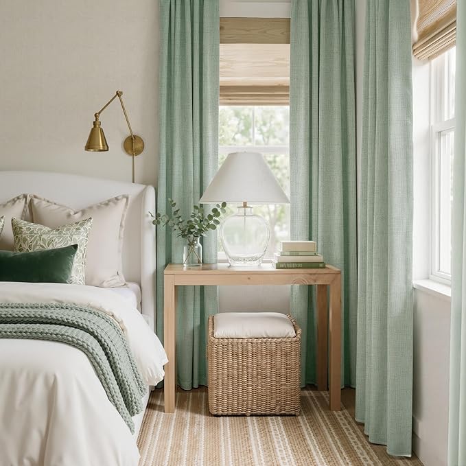 RYB HOME Sage Green 100% Blackout Curtains 90 inches Long, Thermal Insulated Linen Texture Drapes for Bedroom/Living Room, Elegant Farmhouse Curtains Back Tab&Rod Pocket, W52xL90, 2 Panels
