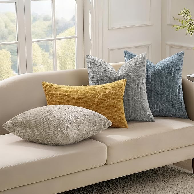 decorUhome Neutral Grey Chenille Euro Sham Throw Pillow Covers 26x26 Set of 2 Textured Soft Cozy Slubby Couch Pillow Covers Modern Farmhouse Boho Decorative Pillow Cases for Bed Sofa Living Room