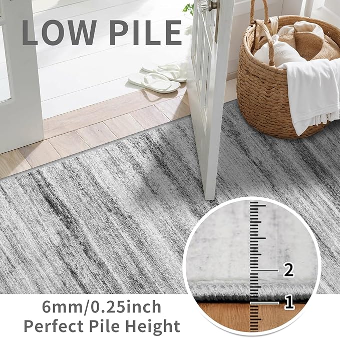 Washable Kitchen Runner Rug for Family: Easy-to-Clean Runners for Hallway Entryway Bedroom - Stain and Water Resistant Rugs with Non-Slip Backing - Soft Low-Pile Carpet 2x6 Grey