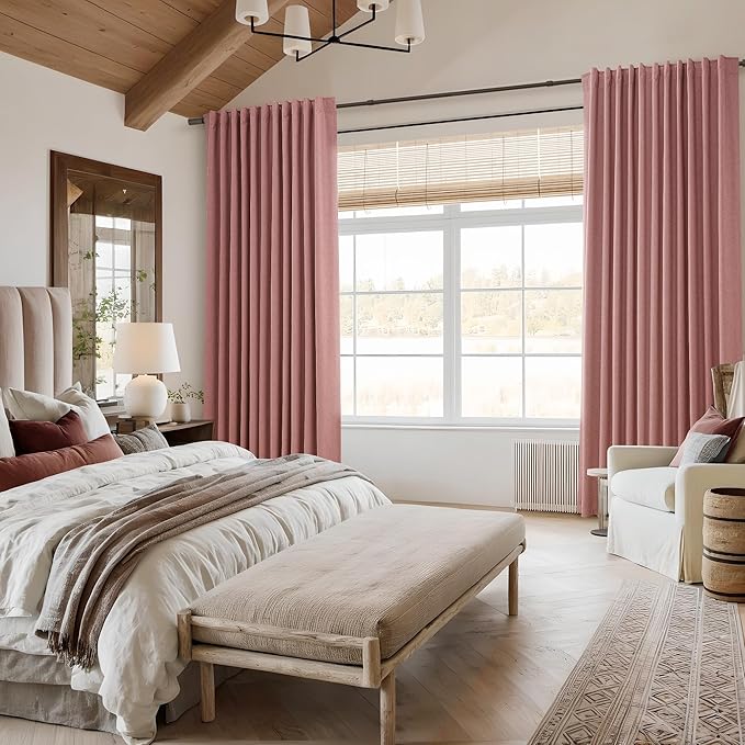 Guken 100% Blackout Curtains 90 Inch Length 2 Panels Set for Living Room Bedroom Back Tab Thermal Insulated Black Out Linen Drapes Room Darkening Window Curtains 90 Inches Long, Ash Rose