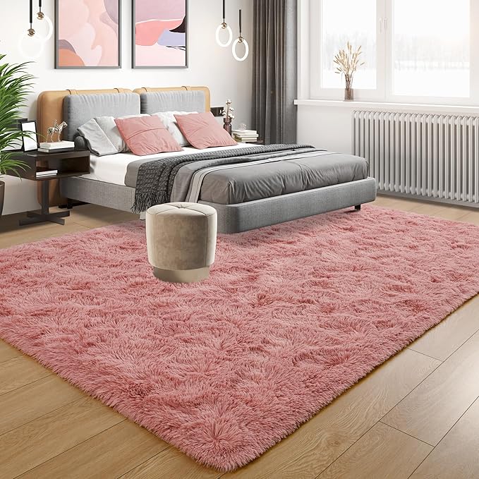 Tepook Area Rugs 9x12 for Living Room, Super Soft Fluffy Rugs for Bedroom, Modern Shaggy Rug Fuzzy Carpets for Kids, Plush Indoor Nursery Home Decor Rug with Non-Slip Bottom, Blush