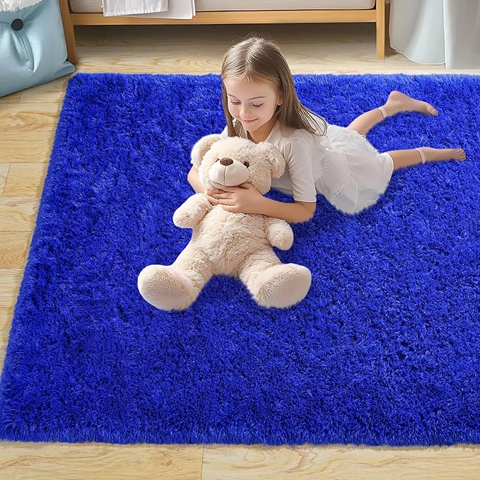 Pionblank Large Area Rug for Living Room 10x14, Fuzzy Modern Shag Rug, Fluffy Plush Non Slip Soft Furry Carpet for Bedroom Kids Room Nursery Teens Dorm Home Decor, Royal Blue