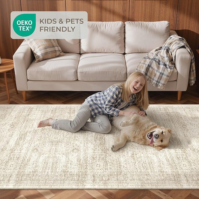 Washable Runner Rugs for Bedroom - 2x6 Runner Rug Non Slip, Ultra-Thin Entryway Runner, Soft Abstract Kitchen Runner for Hallway, Laundry, Bathroom, Indoor Door Mat(2'x6', Beige/Ivory)