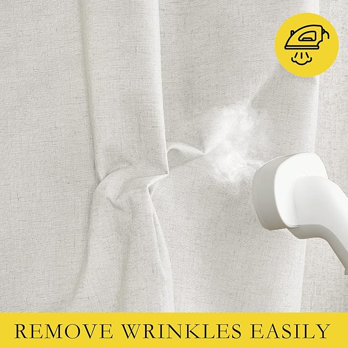 NICETOWN 100% Absolutely Blackout Linen Curtains with Thermal Insulated White Liner, Ivory, 52" Wide, 2 Pieces, Privacy Vertical Window Drapes for Office Laundry Living Room Windows 84 inch Long