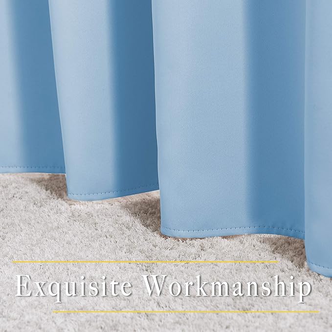 NICETOWN Sky Blue Blackout Curtains - Home Decor Window Treatment Ring Top Blackout Draperies Curtains for Living Room (2 Panels， 52 by 84， Blue)