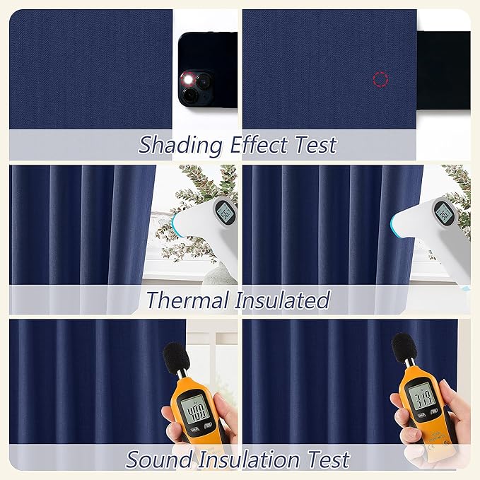 Guken 100% Blackout Curtains 96 Inch Length 2 Panels Set for Living Room Bedroom Back Tab Thermal Insulated Black Out Linen Drapes Room Darkening Window Curtains 96 Inches Long,Classic Blue