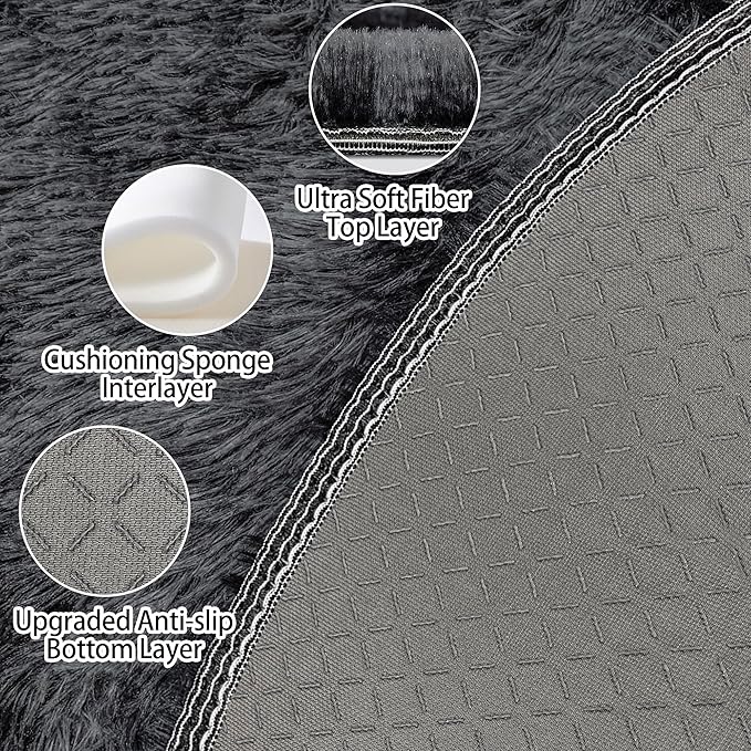 Tie Dye Black Round Rugs Small 3x3 ft Fluffy Circle Rug Furry Carpet Shaggy Circular Fuzzy Plush Area Rug for Girls Bedroom Kids Room Living Room Nursery Cute Room Decor Pet mat Doormat