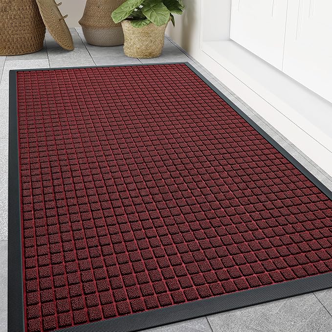 Smiry Front Door Mat Outside Entrance, Heavy Duty Natural Rubber Doormat, Non Slip, Trap Dirt and Moisture, Easy Clean, Low Profile Welcome Floor Mats for Indoor Outdoor Entry, 70x46.5 Inch, Red