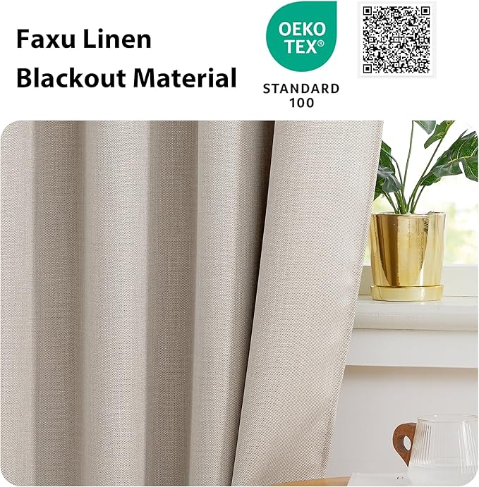 NICETOWN Thick Living Room Valances 24 inches Long, Farmhouse Grommet Faux Linen Room Darkening Curtain Tiers Thermal Insulated Window Covering Small Curtains for Cafe, Angora, W52 x L24, 1 Pair