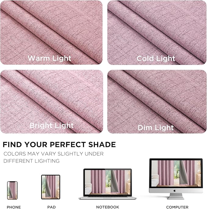 Joydeco Linen Blackout Curtains for Bedroom - 100% Light Blocking 1 Panels, Pink Drapes 100" W x 120" L, Thermal Insulated Room Darkening Curtains for Living Room, Rod Pocket & Back Tabs