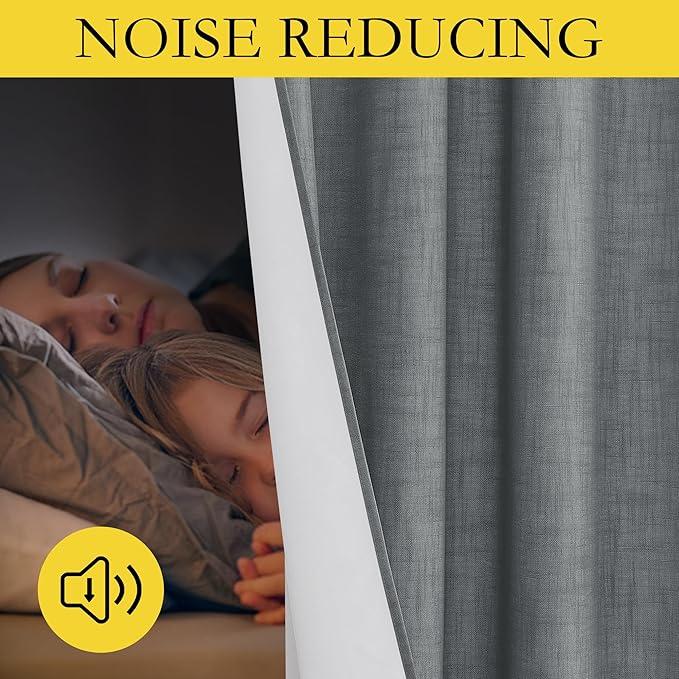 NICETOWN 100% Absolutely Blackout Linen Curtains with Thermal Insulated White Liner, Dove Grey, 42" Wide, 2 Pieces, Privacy Vertical Window Drapes for Office Laundry Living Room Windows 72 inch Long