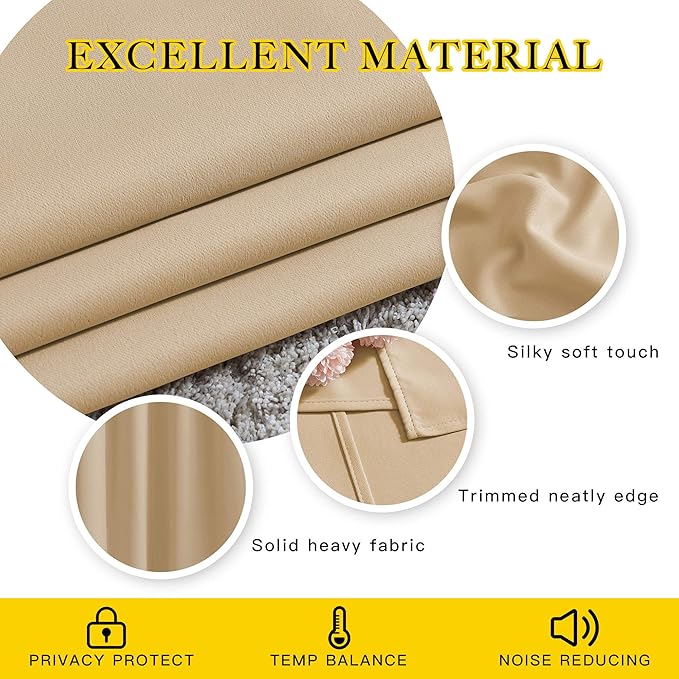 NICETOWN Blackout Draperies Curtains Panels - Window Treatment Thermal Insulated Solid Grommet Blackout Curtains/Panels/Drapes for Bedroom (Biscotti Beige, Set of 2, 66 by 72 Inch)