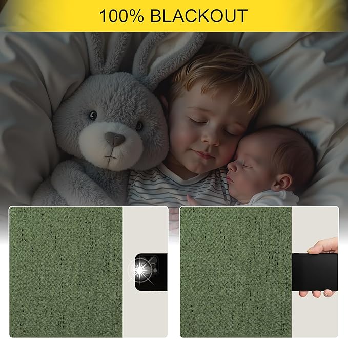 Ptialk Elegant Blackout Curtains for Living Room Eclectic Moody Dark Olive Green Linen Curtains 72 Inch Length 2 Panels Set Long Drapes for Closet Cover Back Tab Rod Pocket Hunter Green 52x72