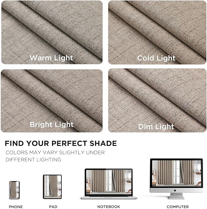Joydeco Blackout Curtains for Bedroom - 72 Inch Long 100% Light Blocking 2 Panels Set Linen Drapes, Thermal Insulated Room Darkening Curtains, Linen Textured for Living Room, Rod Pocket & Back Tabs