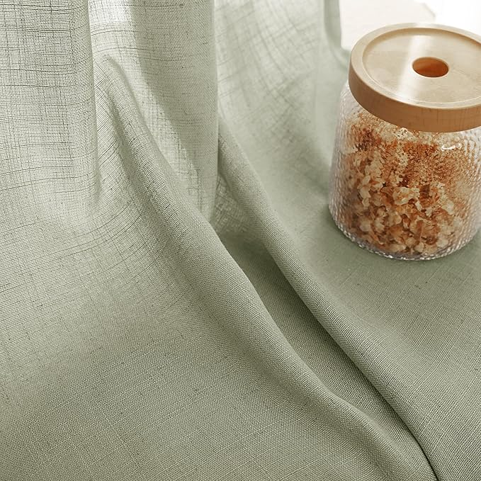 Linen Blend Sage Green Curtains 108 inch Length 2 Panels for Bedroom Back Tab Light Filtering Semi Sheer Drapes Linen Cotton Textured Light Green Airy Modern Farmhouse Living Room Sage Aesthetic Decor