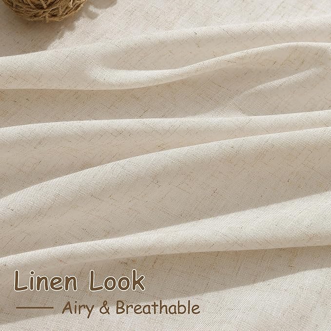 Cream Beige Linen 144 Inch Curtains for Living Room Light Filtering Semi Sheer Curtain Back Tab Modern Farmhouse Decor Elegant Coastal Drapes Floor to Ceiling High Window for Bedroom 52x144, 2 Panels
