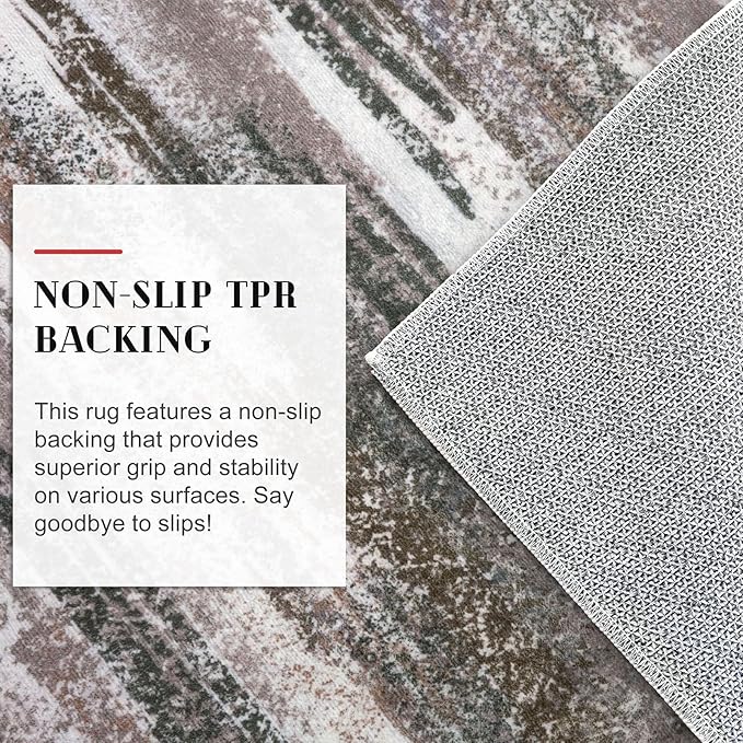 Lansny Modern Abstract Hallway Runner Rug, Dark Light Brown White Washable Kitchen Runner Non-Slip Soft 2x8 Runner Rug Thin Print Faux Wool Carpet for Entryway Bedroom Laundry Room Indoor Home Decor