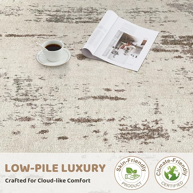 UERMEI 10x12 Area Rug Living Room Rugs - Washable Neutral Modern Abstract Soft Thin Rug Indoor Floor No Slip Rug Carpet for Bedroom Under Dining Table Home Office Decor - Brown/Grey/Beige