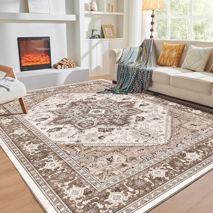 OPPODREAM Soft 8x10 Area Rugs, Washable Rugs 8x10 with Non Slip Backing, Faux Cashmere Low-Pile 8 x 10 Carpet, Khaki