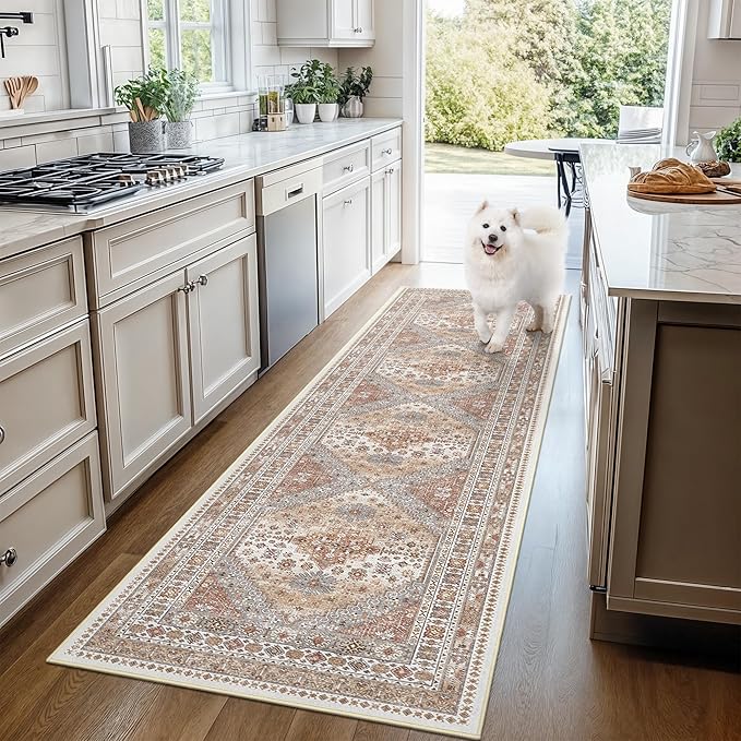 Washable Runner Rug 2.5x14, Non-Slip Long Kitchen Mats for Floor, Vintage Rug for Entryway, Soft Hallway Runner for Dining Room, Bedroom, Living Room(Orange,2.5'x14')