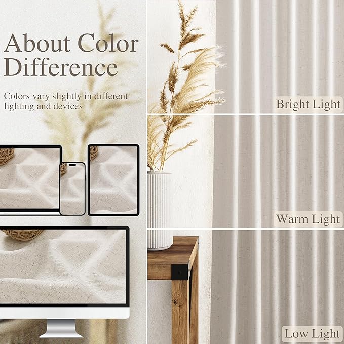 Nanspring 108 Inch Long Curtains for Living Room Pearl White Linen Coastal Decor Light Filtering Semi Sheer Curtain Back Tab Modern Floor to Ceiling High Window for Bedroom 52x108,2 Panels