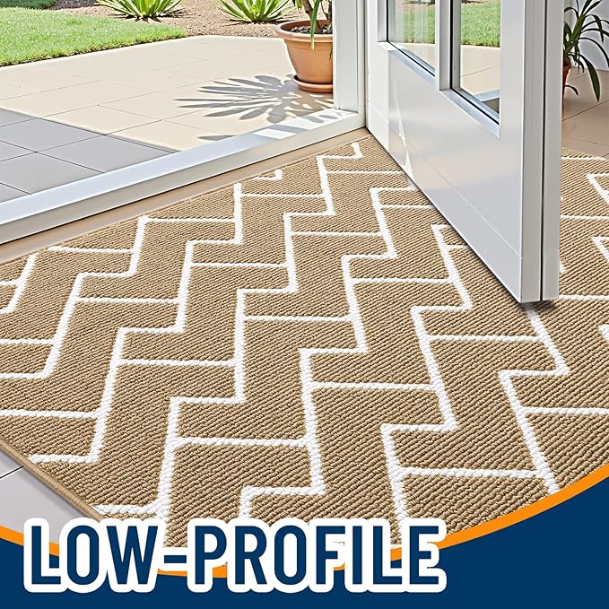 OLANLY Front Door Mat, Non-Slip Rubber Backing, Dirt Resistant and Absorbent, Washable, Easy to Clean Low-Profile Indoor Doormat for Back Door, Entryway, Inside Entrance, 32x20, Beige