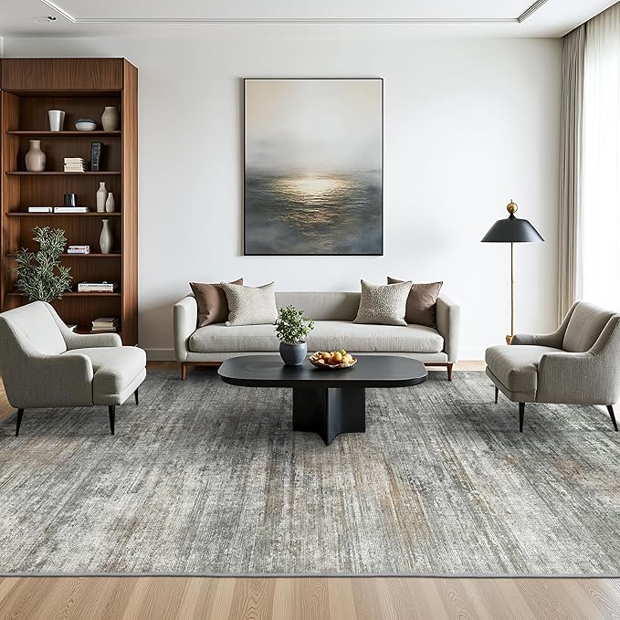 BEIMO Area Rugs 3x5 for Living Room Bedroom, Indoor Modern Abstract Machine Washable Rug, Small Soft Low Pile Floor Carpet with Non Slip Backing for Entryway, Ash Gray Brown
