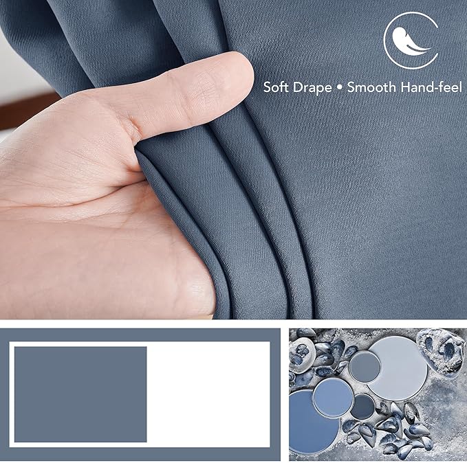 Deconovo Blackout Curtains, Thermal Insulated, W42 x L84 2 Panels, Back Tab, Machine Washable, Room-Darkening Drapes for Bedroom/Living Room Stone Blue