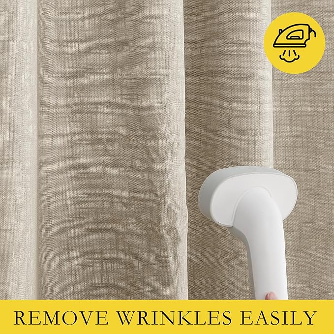 NICETOWN Taupe 100% Blackout Linen Curtains 108 inch Long Burg, Farmhouse Thick Completely Blackout Window Treatment Panels Thermal Insulated Drapes for Living Room (1 Pair, 52" Width Each Panel)