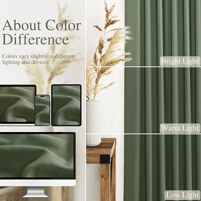 Olive Green Linen Curtains 120 Inch Extra Long for Living Room Back Tab Light Filtering Semi Sheer Drapes Modern Farmhouse Boho Decor Cotton Textured Curtain for Floor to Ceiling High Window 52x120