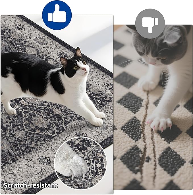 Washable 4-Piece Kitchen Floor Mats: Farmhouse Non-Slip Kitchen Sink Rug Easy Clean Water-Resistant Runners for Hallway Bathroom Soft Decorative Carpet for Pet Feeding Area(2x3+2x4+2x5+2x6,Black)
