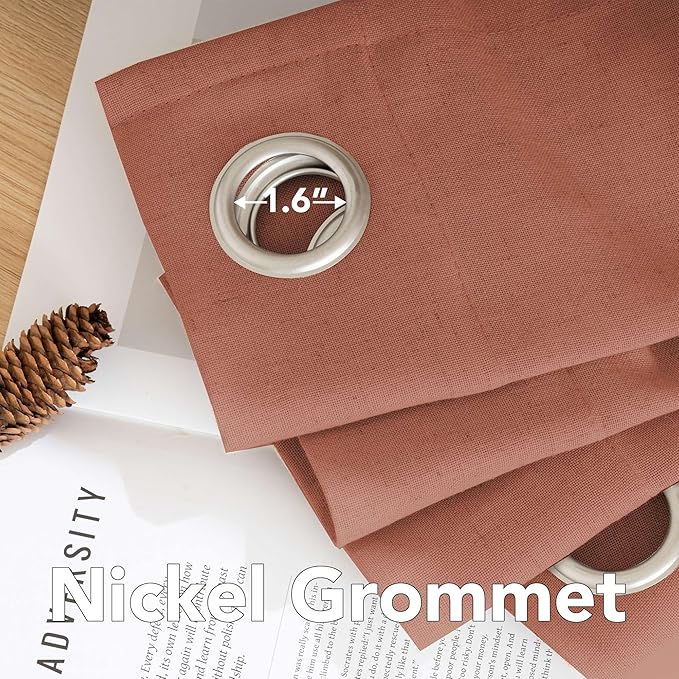 H.VERSAILTEX Living Room Linen Curtains Home Decorative Nickel Grommet Curtains Privacy Added Energy Saving Light Filtering Window Treatments Draperies for Bedroom, Terracotta, 2 Panels, 52 x 63 Inch