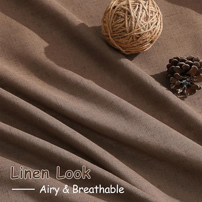 Caramel Brown Linen Curtains 84 Inches Long for Bedroom Back Tab Light Filtering Privacy Semi Sheer Drapes Modern Farmhouse Decor Cotton Textured for Living Room Curtain 2 Panels Set 52x84 Inch