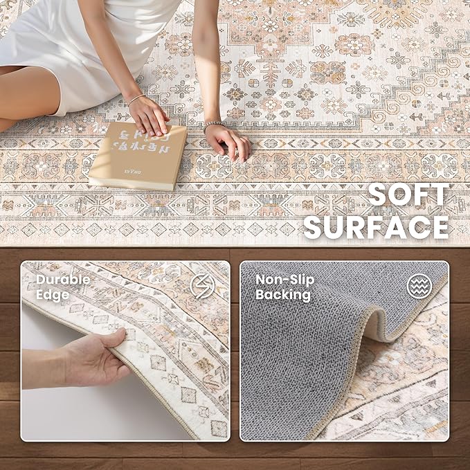 zesthome 5x7 Area Rugs - Ultra-Thin Washble Rug, Stain Resistant Anti Slip Backing Rugs for Living Room,Bedroom, Vintage Home Decor Area Rug