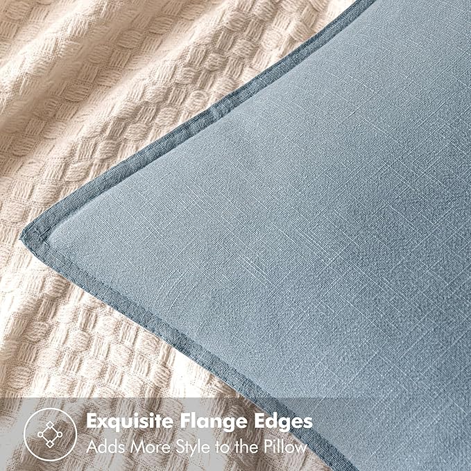 MIULEE Decorative Linen Euro Sham Pillow Covers 22x22 Inch Blue Grey Boho Farmhouse Neutral Couch Throw Pillows for Bed Pack of 2 Accent Coastal Modern Pillowcase Summer Sofa Livingroom Home Decor