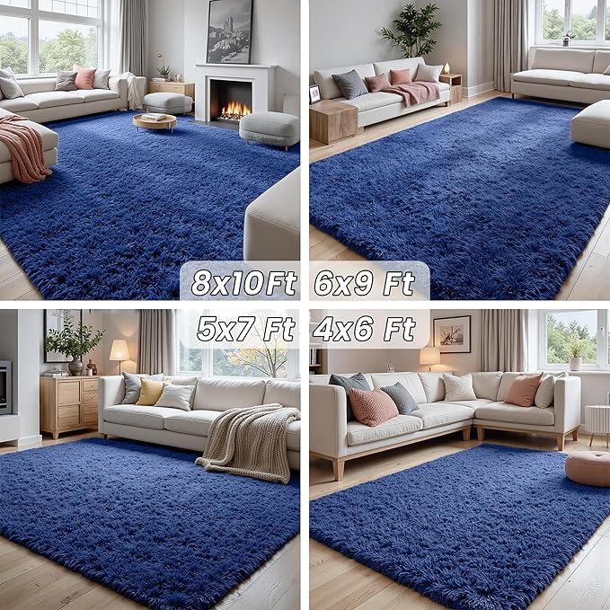 6x9 Area Rugs for Living Room Rug: Soft Fluffy Shag Navy Blue Rugs for Bedroom, Non-Slip Large Fuzzy Plush Rug Indoor Floor Carpet for Nursery Kids Boys Girls Room, Dorms, Playroom, Modern Home Decor