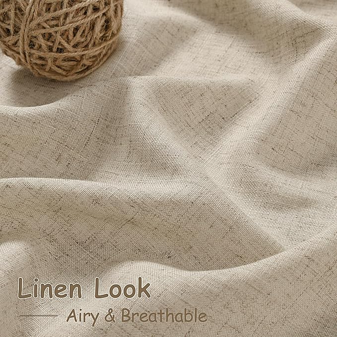 Taupe Burlywood Linen Curtains 132 Inch Length for Living Room Light Filtering Semi Sheer Curtain Back Tab Modern Farmhouse Decor Drapes Floor to Ceiling High Window for Bedroom 52x132, 2 Panels