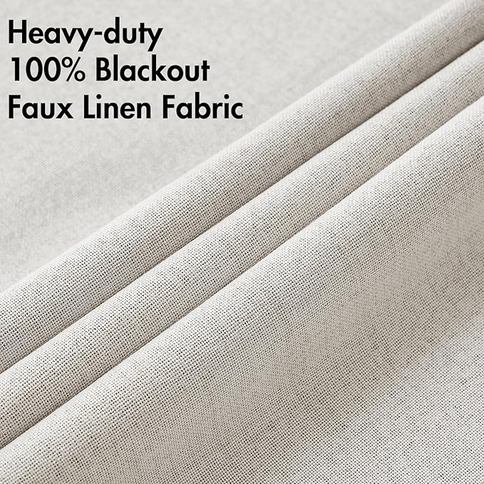 MIULEE 100% Blackout Linen Textured Curtains for Bedroom Solid Thermal Insulated Cream White Grommet Room Darkening Curtains & Drapes Luxury Decor for Living Room Nursery 52 x 84 Inch (2 Panels)