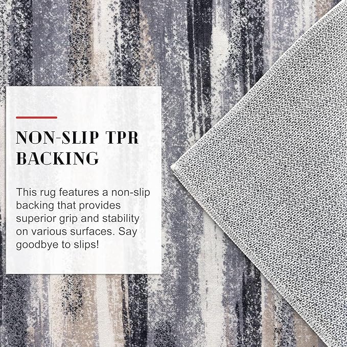 Lansny Modern Abstract 4x6 Living Room Washable Rug Non-Slip Soft Bedroom Area Rug Grey Black Multi Thin Print Faux Wool Floor Carpet Throw Rugs for Nursery Playroom Dining Room Indoor Home Decor