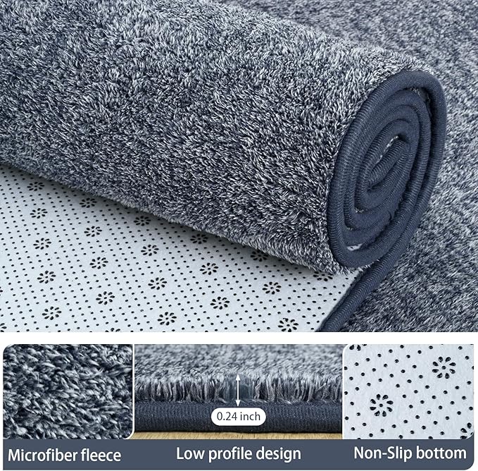 AROGAN Washable 7×10 Living Room Rug, Modern Area Rugs with Soft Memory Foam for Bedroom, Minimalist Non-Slip Indoor Floor Carpet for Dining Room Office Kids Playroom Decor, Navy Blue