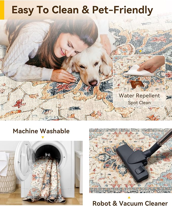 Area Rugs 2'x9' Runner Rug Non Slip Washable for Kitchen Hallway Bedroom Beside Laundry Room Bathroom Rug, Floor Carpet, Beige Navy Blue Orange Colorful