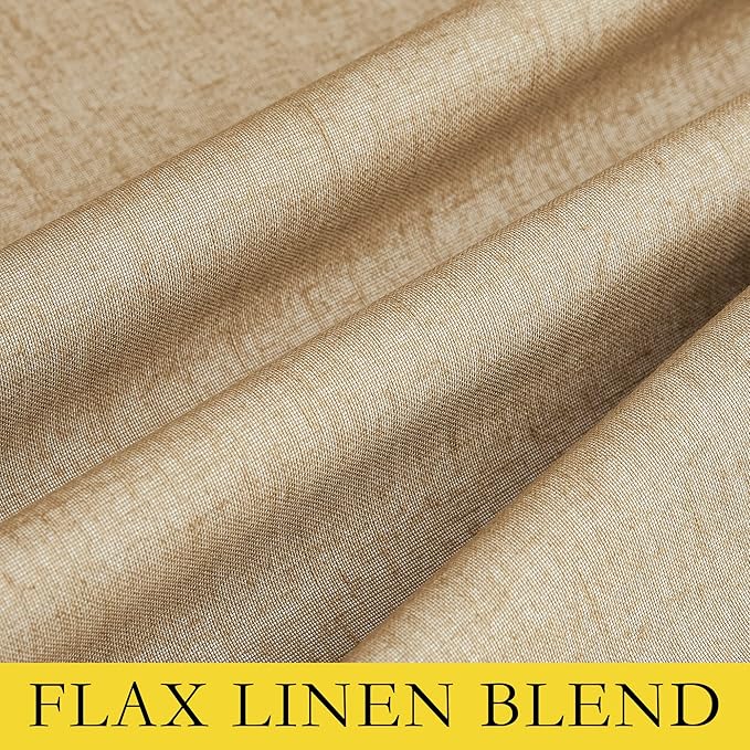 NICETOWN 100% Absolutely Blackout Linen Curtains with Thermal Insulated White Liner, Camel, W34 x L80, 2 Panels, Long Curtains 80 inch Length for Patio Door, Doorway, Office, Overnight Shiftworker