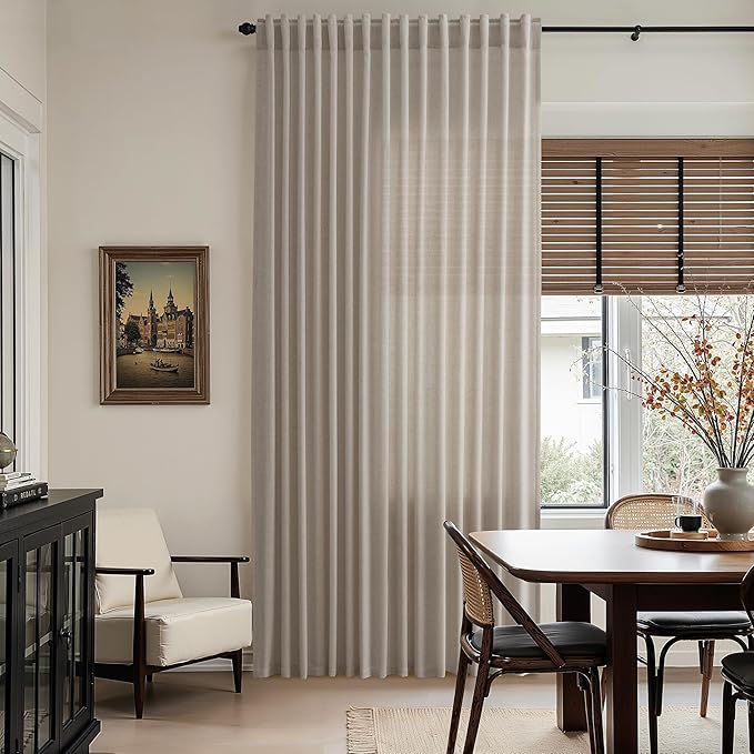 Nanspring Ecru Linen Curtains 84 Inches Long for Living Room Light Filtering Semi Sheer Curtain Back Tab and Rod Pocket Rustic Decor Burlap Elegant Soft Luxury Boho Drapes for Bedroom 52x84, 2 Panels