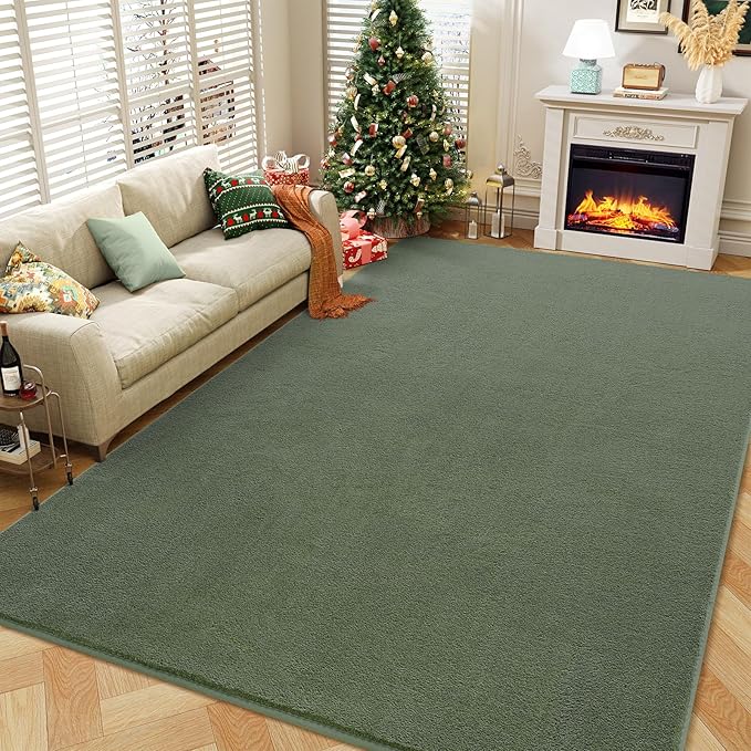 Amearea Modern Area Rugs for Bedroom Living Room, 4x6 Feet Sage Green Thickened Memory Foam Rug, Fluffy Indoor Washable Rugs Non Slip Minimalist Carpet for Kids Boys Girls Dorm Nursery Room Decor