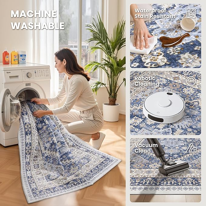 zesthome 2x6 Runner Rug for Hallways, Machine Washable Rug, Non Slip Vintage Low Pile Runners, Stain Resistant Runners for Entryway, Kitchen, Bathroom, Laundry Room, Corridor
