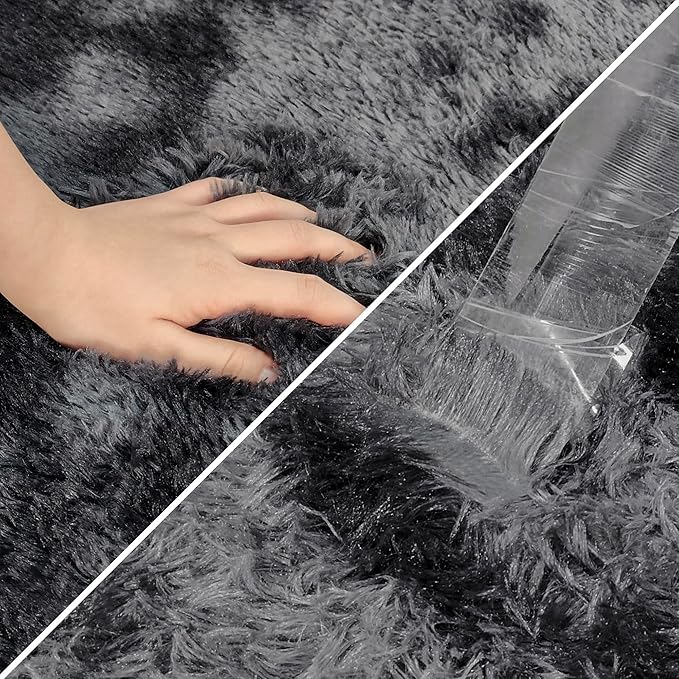 Black Grey Tie-Dyed Rug for Living Room 6x9 Fluffy Area Rug Mat Bedside Throw Rug for Bedroom Kids Room Boys Teens Nursery Baby Dorm Office Home Decor Aesthetic Carpets