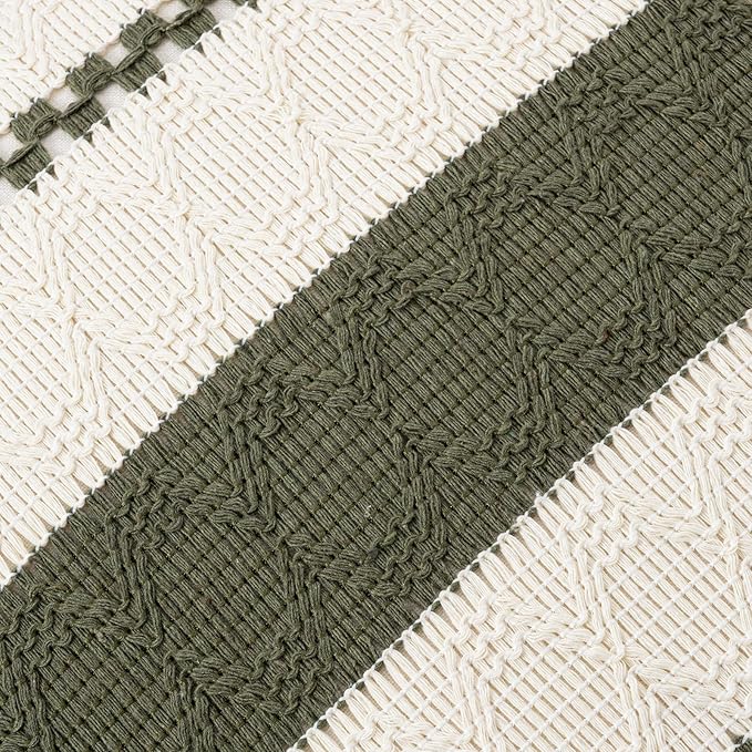 Fancy Homi Set of 1 Boho Olive Green Decorative Throw Pillow Cover 22x22 Inch for Couch Bed Sofa, Aesthetic Modern Organic Farmhouse Home Decor, Soft Cotton Cute Accent Macrame Woven Cushion Case