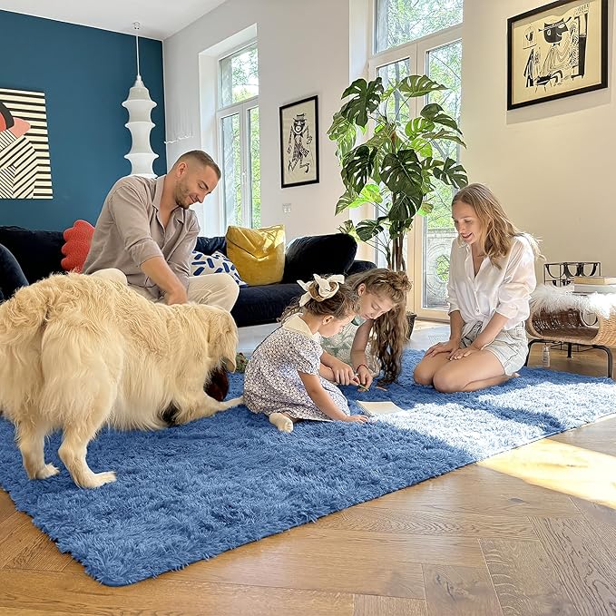 OLANLY 2x4 Machine Washable Runner Rugs for Hallway, Soft Fluffy Shaggy Bedside Rugs for Bedroom, Living Room, Indoor Floor Carpet for Kids Girls and Boys, Home Decor Aesthetic, Blue