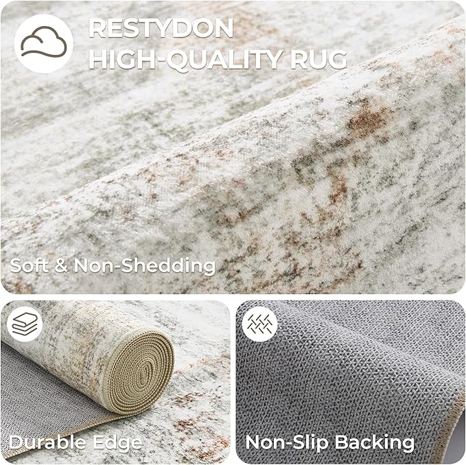 Long Hallway Runner Rug- Carpet Runners for Hallway 12ft, Anti Slip Backing Washable Rug Runner for Bathroom, Entrance, Living Room, Soft Low Pile Modern Rug Runner(2'x12', Grey/Rust)